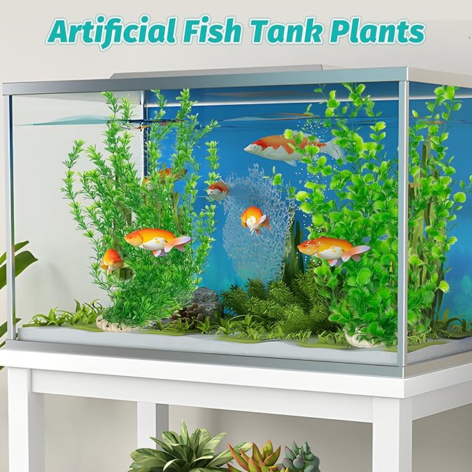 Hamiledyi 23" Tall Aquarium Plastic Plants - 2 Pack Soft Fish Tank Decor, Artificial Green Grass Cluster for Aquariums, Safe Bendable Underwater Plantsï¼_reen Style Bï¼