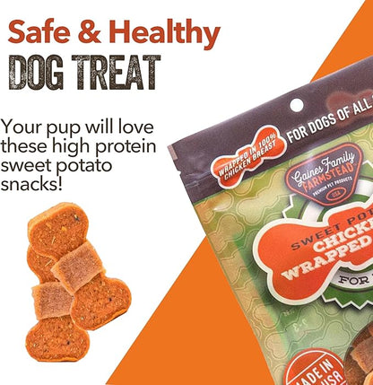 Gaines Family Farmstead Sweet Potato Chicken Wrapped Dog Bones, All Natural, Grain Free, Dog Treats for All Ages & Breeds, Great for Training and Rewards, Made in USA, 8 Ounce Bag