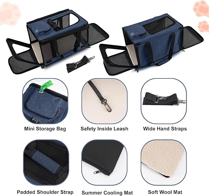 Medium Cat Carrier for Large Cat 15 lbs+ Soft Pet Carrier Small Puppy/Ventilated 2 Kittens Car Travel Bag Case/Comfy Big Cat 25 Pounds/Soft-Sided Mesh Cat Products Dark Blue