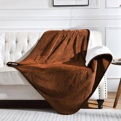 Waterproof Blanket for Bed Couch Sofa, Soft Liquid Pee Proof Pet Blanket for Dog Puppy Cat, Reversible Sherpa Fleece Blanket for Furniture Protector (Caramel, 50x60 inches)