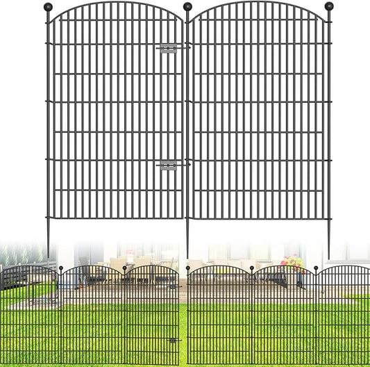 8 Panels No Dig Decorative Garden Fence with Gate - 48 in (H) x 20.8 ft (L), Dog Fence Outdoor for Yard, Rustproof Metal Animal Barrier Ground Stakes Fencing for Garden, Patio, Flower Bed