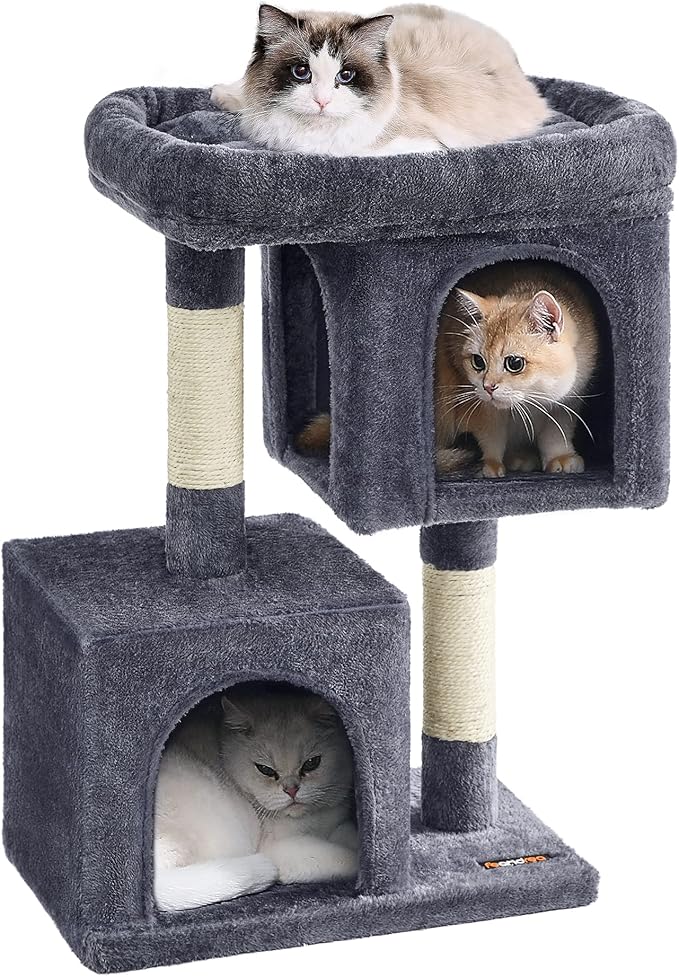 Feandrea Cat Tree, 29.1-Inch Cat Tower, M, Cat Condo for Medium Cats up to 11 lb, Large Cat Perch, 2 Cat Caves, Scratching Post, Smoky Gray UPCT612G01