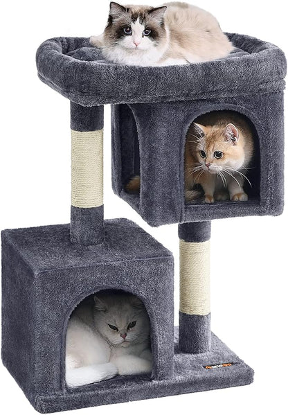 Feandrea Cat Tree, 29.1-Inch Cat Tower, M, Cat Condo for Medium Cats up to 11 lb, Large Cat Perch, 2 Cat Caves, Scratching Post, Smoky Gray UPCT612G01