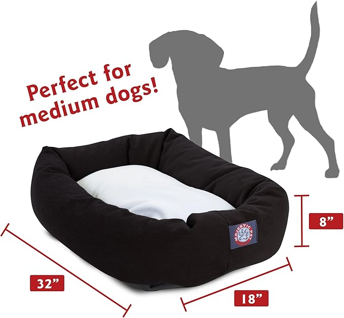 Majestic Pet 32 Inch Poly-Cotton Sherpa Calming Dog Bed Washable 32x18x8 (inch)  Cozy Soft Round Donut Dog Bed with Spine for Head Support - Pet Bed Medium - Black