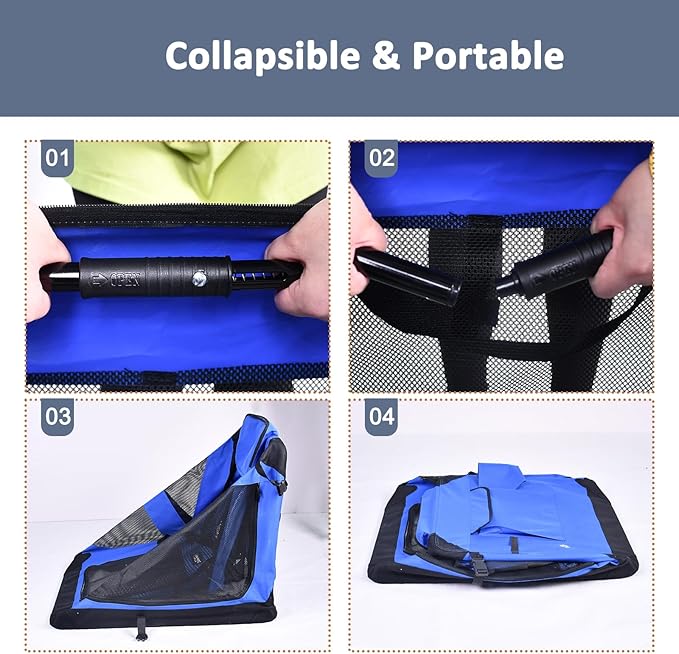 JESPET 30'' Soft Pet Crates Kennel, 3 Door Soft Sided Folding Travel Pet Carrier with Straps and Fleece Mat for Dogs, Cats, Indoor/Outdoor Use with Black