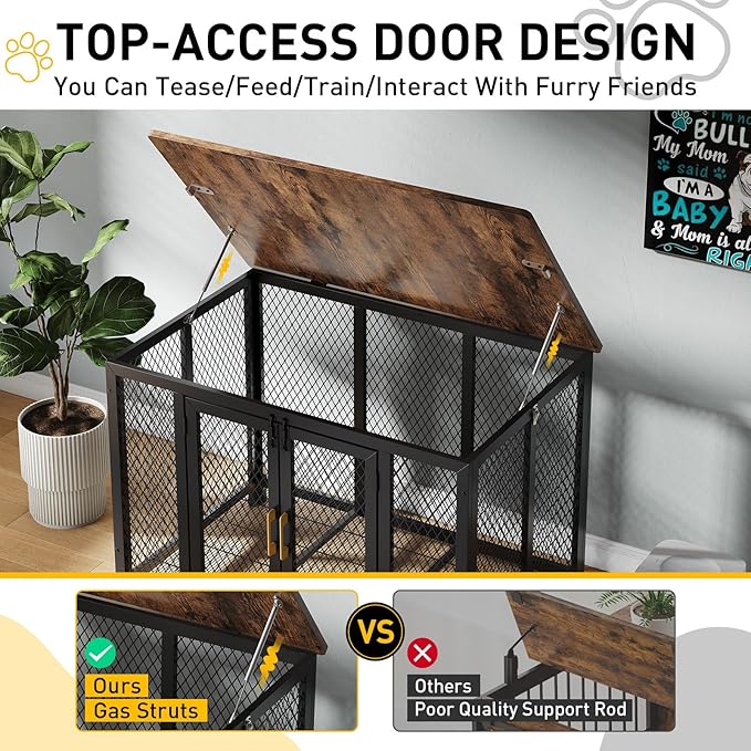 48 Inch Large Dog Crate Furniture with Top Access Door, Heavy Duty Dog Crate Wooden Indoor Decorate Pet Cage, Indestructible Pet Dog Cage for Medium to Large Dogs