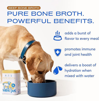 Native Pet Bone Broth for Dogs and Cats - Made with Real Beef Bone Broth, Dog Food Toppers for Picky Eaters- Provides Extra Hydration & Nutrition for Joint Strength, Immunity & Heart Health-192 Scoops