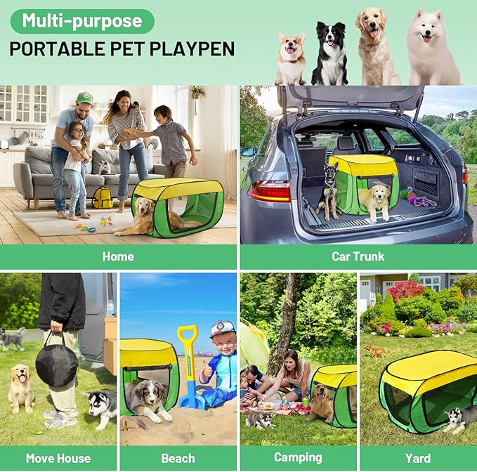 Collapsible Dog Travel Crate House Portable Dog Kennel for Small Medium Dogs Foldable Crate for Pets Cat Enclosure Indoor Outdoor Large Dog（Green and Yellow-Small）