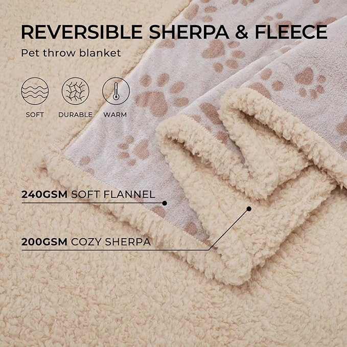 Luciphia Waterproof Pet Blankets for Couch Sofa Bed Cover Liquid Pee Proof Washable Soft Fluffy Large Dog Blanket Reversible Furniture Protection Heart Paw Khaki Smallï¼40" x 28"ï¼