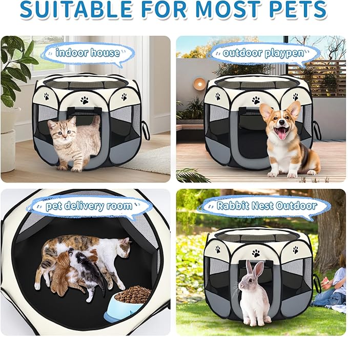 Dog Play Pen Portable Cat House Easy Assemble Pet Indoor/Outdoor Security Cage Brown-M