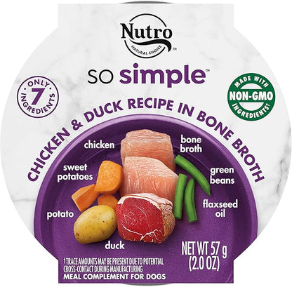 Nutro So Simple Meal Complement Wet Dog Food Chicken and Chicken & Duck Recipes in Bone Broth 10-Count Variety Pack, 2 oz. Tubs