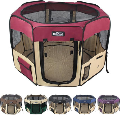 EliteField 2-Door Soft Pet Playpen (2 Year Warranty), Exercise Pen, Multiple Sizes and Colors Available for Dogs, Cats and Other Pets (62" x 62" x 30"H, Maroon+Beige)