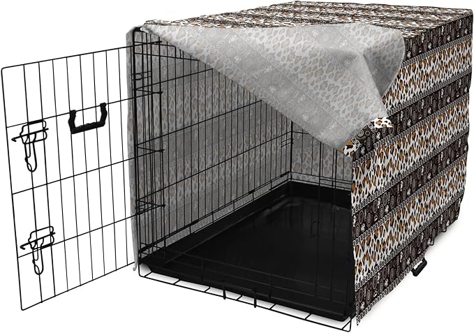 Ambesonne African Dog Crate Cover, Traditional Borders Cheetah Skin with Abstract Spirals and Circles, Easy to Use Pet Kennel Cover for Cats & Medium Dogs, 30 Inch, Pale Coffee Brown White