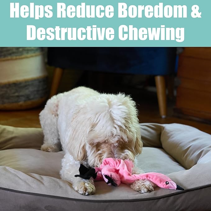 SPOT Skinneeez Flamingo 19 Inch Stuffing-Free Plush Dog Toy with Dual Squeakers – Long Interactive Chew Toy for Medium and Large Dogs – Mess-Free Play for Light & Moderate Chewers