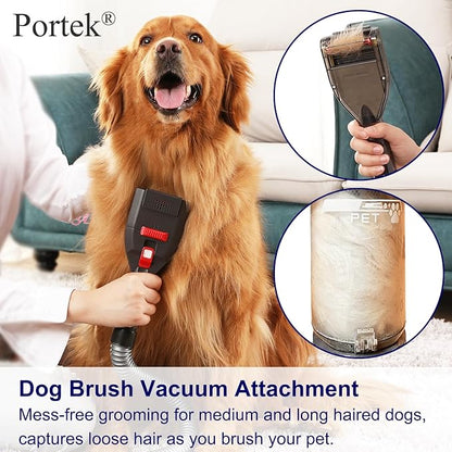 Dog Hair Vacuum Attachment for Most Vacuums, Pet Shedding Grooming Brush Tool with Long Extension Hose and Universal Vac Hose Adapters (Universal)