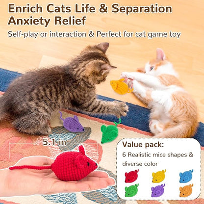 Retro Shaw Catnip Toys Crochet Mouse, 6 Pcs Yarn Cat Nip Mice Safe Teeth Cleaning Chew Toy for Indoor Kittens Kitty, Interactive Catnip Cat Kicker Toys