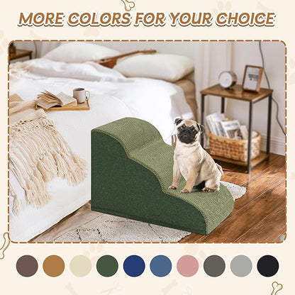 Romrol Dog Stairs Ramp for Beds Couches, Extra Wide Pet Steps with Durable Non-Slip Waterproof Fabric Cover, Pets Slope Stairs, 3-Tiers,Green