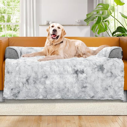 Calming Extra Large Dog Couch Bed for Dogs, 45 x 37 inch Waterproof Removable Pet Mat Couch Cover for Furniture Protector, Non-Slip Fluffy Pelsbarn Dog Bed for Couch, Sofa, Car - Tie-Dye Grey