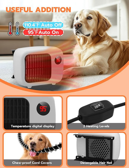 Dog House Heater with 2 Heat Settings (300W/600W), Overheat Protection, Wall-Mounted Design, Anti-Chew Cord for Dog Houses, Coops, Hutches (White)