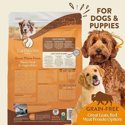 Earthborn Holistic Great Plains Feast Bison Meal & Vegetables Grain-Free High Protein Dry Food for Dogs & Puppies (4 lb. Bag)