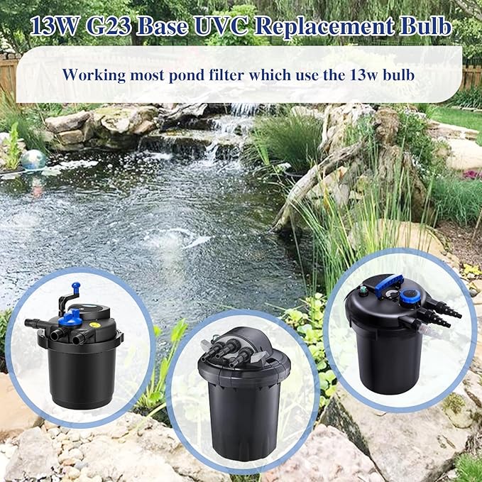 4 Pack 13 Watts UV UVC G23 Base Ultraviolet Light Bulb Compatible w/Jebao Pond Sunsun Grech, UV Light for Pond