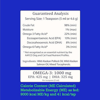 Wild Alaskan Salmon & Pollock Oil for Dogs – Itchy Skin, Shedding, Allergy & Joint Relief – NASC Certified Omega 3s – 8oz Liquid Food Topper – Club Hachiko