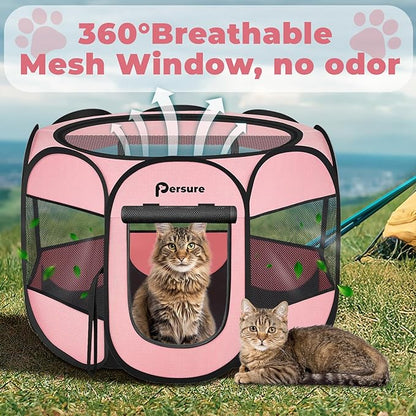 Dog Cat Playpen Indoor Outdoor for Puppy Pet Dog Cat Recovery After Surgery, Dog Tent Crates Cage Indoor/Outdoor, Portable Pop Up Dog Kennel with Carrying Case for Travel (Premium Pink, Small)