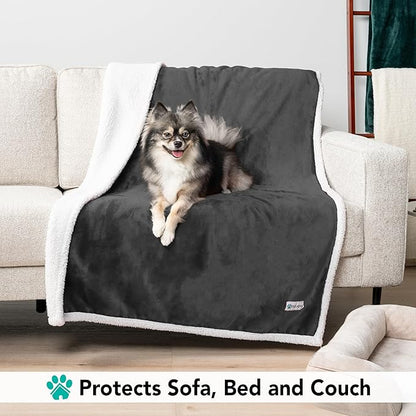 PetAmi Dog Blanket for Bed, XL Pet Blanket Large Dogs, Fleece Furniture Couch Cover Protector Sofa Car Crate Kennel, Soft Sherpa Cat Throw Plush Reversible Washable, Twin 60x80 Dark Gray