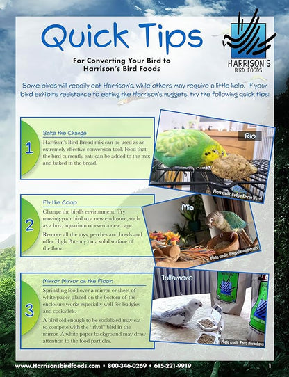 Harrison's Bird Foods High Potency Maximum Nutritional Formula for Small to Medium Birds, Certified Organic Non-GMO Pet Bird Food, Vet-Developed, Suitable for All Life Stages, 454 g/ 1 lb