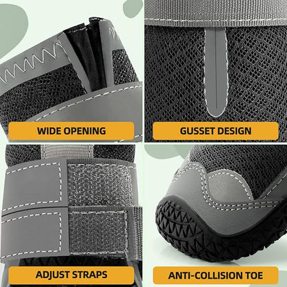 Dog Shoes for Large Dogs, Medium Dog Boots & Paw Protectors for Hardwood Floors, Outdoor Dog Booties for Hot Pavement Winter Snow Hiking, Breathable Dog Shoes with Reflective Strips Size 3