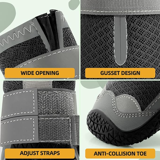 Dog Shoes for Large Dogs, Medium Dog Boots & Paw Protectors for Hardwood Floors, Outdoor Dog Booties for Hot Pavement Winter Snow Hiking, Breathable Dog Shoes with Reflective Strips Size 4