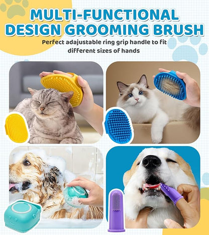 4PCS Dog Bath Brush Pet Massage Shampoo Brush Dog Scrubber for Dog Washing Brush Scrubber Pet Bath Massage Brush with Soft Silicone Bristles for Dog Cat Grooming Cleaning, Blue