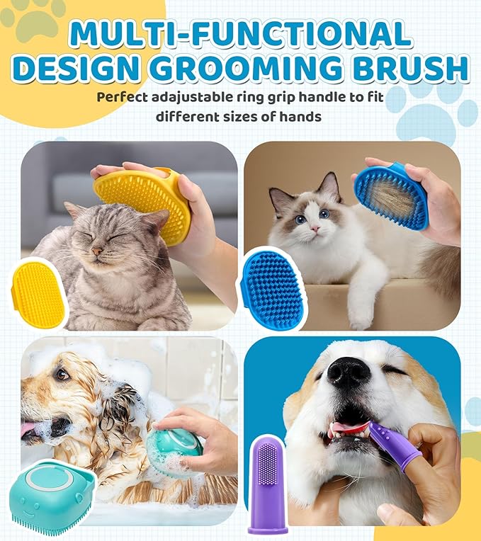 Dog Massage & Bath Brush 4PCS  Soft Silicone Shampoo Scrubber for Dogs and Cats, Perfect for Grooming and Deshedding (Blue)