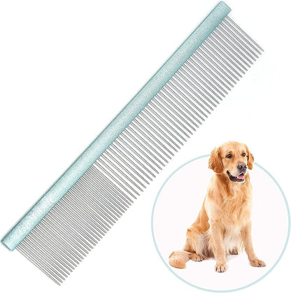 10inches Large Dog Metal Grooming Comb for Shedding Matted Hair for Large Dogs Metal Dog Comb with Long Wide Tooth for Poodles and Goldendoodles Reduce Tangles,Mats and Knots.(Blue)