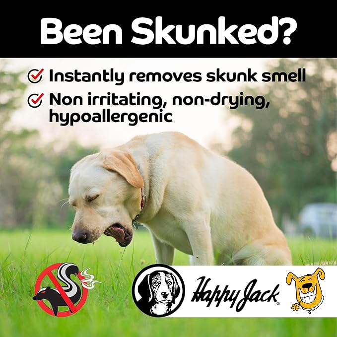 HAPPY JACK Mephidide Anti Skunk Shampoo for Dogs, Cats, Pets  Hypoallergenic Skunk Odor Remover for Dogs  Deodorizing Dog Shampoo (16oz)