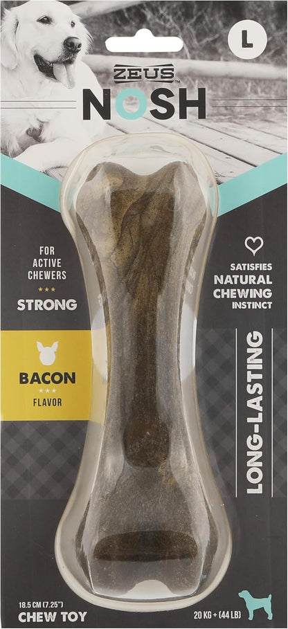 ZEUS Nosh Strong Dog Chew Bones, Dog Chew Toys for Aggressive Chewers, Long Lasting Bacon Flavor, Large