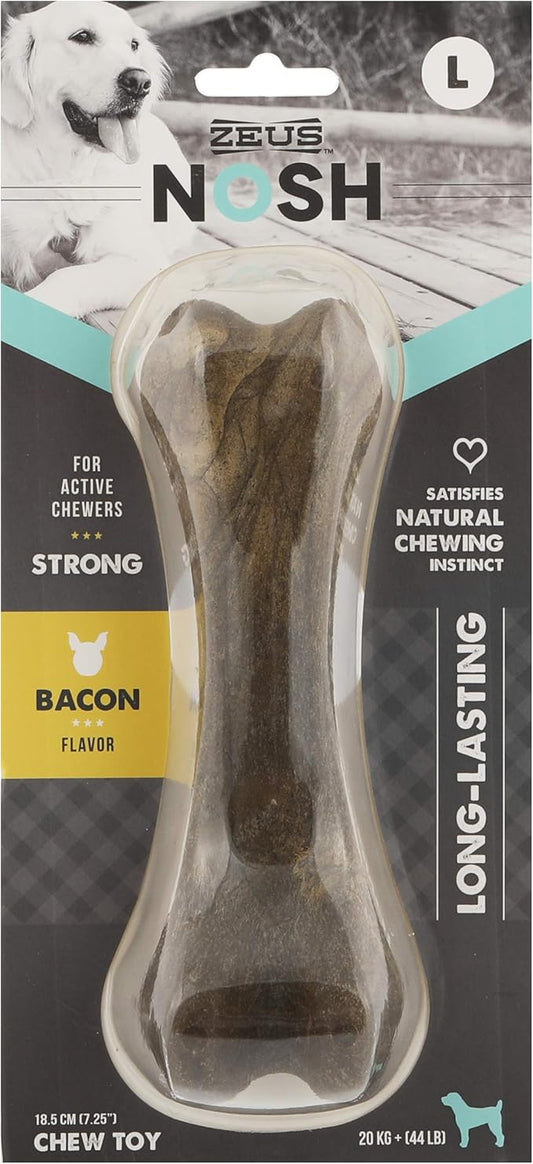 ZEUS Nosh Strong Dog Chew Bones, Dog Chew Toys for Aggressive Chewers, Long Lasting Bacon Flavor, Large