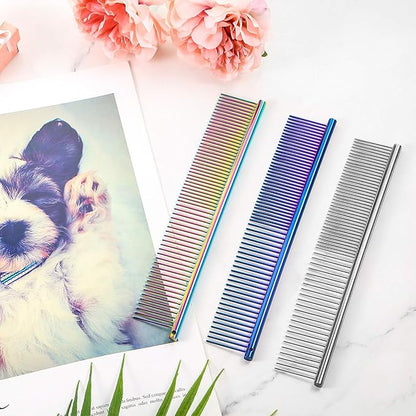 3 Pcs Stainless Steel Combs for Matted Hair - Grooming Clippers with Guide Combs for Removing Tangles and Knots in Long Haired Dogs and Cats