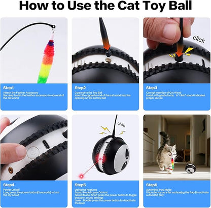 Pet Prime Interactive Cat Toy Motion Activated Cat Laser Toy Automatic Self Moving Ball with Bird Chirping,Rechargeable Exercise Stimulation Toys for Bored Black