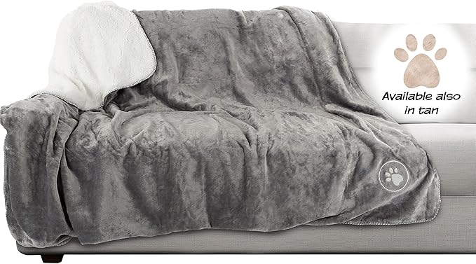 Waterproof Pet Blanket - 60x70-inch Reversible Throw Protects Couch, Car, Bed from Spills, Stains, and Fur - Dog and Cat Blankets by Petmaker (Gray)