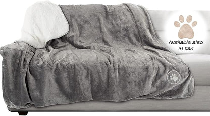 Waterproof Pet Blanket - 60x70-inch Reversible Throw Protects Couch, Car, Bed from Spills, Stains, and Fur - Dog and Cat Blankets by Petmaker (Gray)