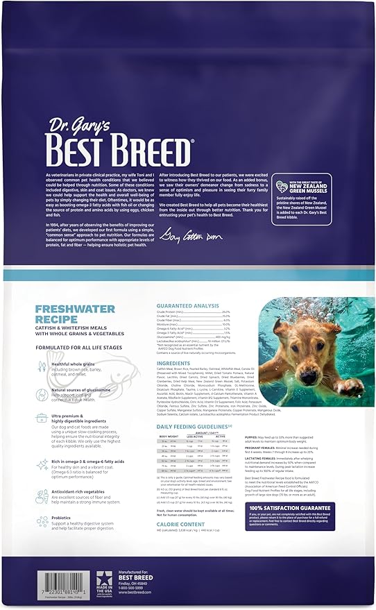 Best Breed Dr. Gary's Freshwater Recipe Made in USA [Natural Dry Dog Food for All Breeds and Sizes] - 26lbs, Dark Brown, 7-22301-88149-1