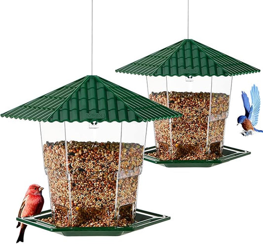 Bird Feeders for Outdoors Hanging Bird Feeder Wild Birds Seed, Green 2 Pack B