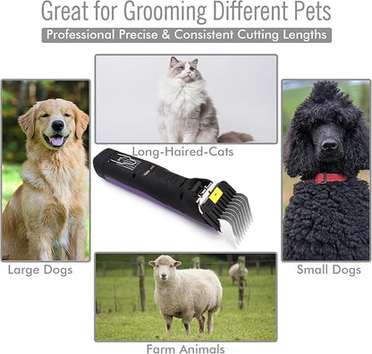 8 Pieces Professional A5 Style Animal Clipper Stainless Steel Color-Coded Snap-on Attachment Guard Guide Combs Set, 1/8"-1" Compatible with Wahl KM Series Oster A5 Andis Detachable Blade Pet Groomers