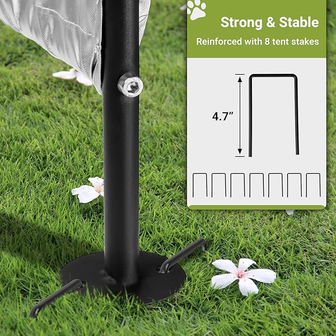 Dog Shade Shelter, 4'x4'x3.2' Metal Outdoor Dog Tent w/Ground Nails, Waterproof Pet Canopy Shelter for Outside, Pet House for Dogs, Cats, Small Animals and Livestock, Grey