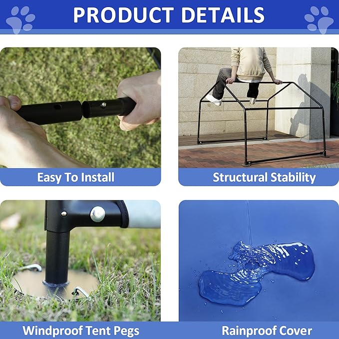 Dog Shade Shelter Outdoor Tent for Large Medium Dogs, 4'x4'x3' Outside Sun Rain Canopy Pet House for Cats Pigs Livestock with Waterproof Roof Ground Nailsï¼_lue