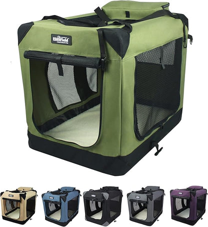 EliteField 3-Door Folding Soft Dog Crate with Carrying Bag and Fleece Bed (2 Year Warranty), Indoor & Outdoor Pet Home (24" L x 18" W x 21" H, Sage Green)
