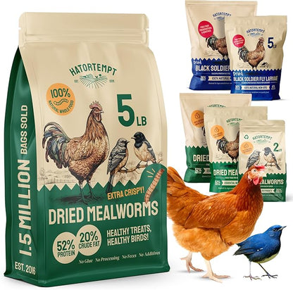 Chicken Feed Dried Mealworms - 5 Lb, Non-GMO & Organic - High-Protein Mealworms for Wild Birds & Ducks, Chicken Treats & Bird Food