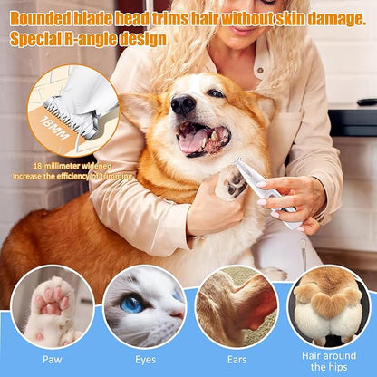 Dog Paw Trimmer with LED, Paw Trimmer for Dogs, Dog Grooming Kit, Dog Hair Trimmer, Dog Clippers with Double Blades, Low Noise, Waterproof, Rechargeable, for Paws, Ears, Face, Rump