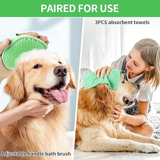 Dog Paw Cleaner for Dogs, (with 3Pcs Absorbent Towels & Adjustable Bath Brush) Dog Paw Washer, Pet Foot Cleaner (Light Green, Large)
